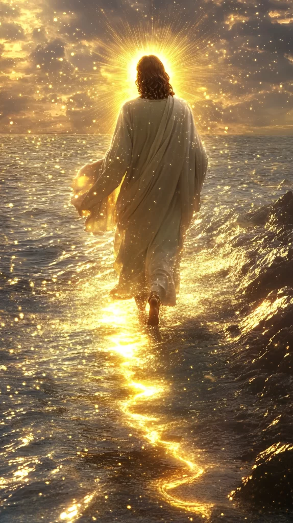 Jesus Walking Water Golden Light