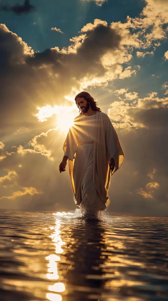 Jesus Water Golden Light Sky 267