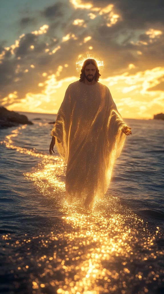 Jesus Water Golden Light Sky 271