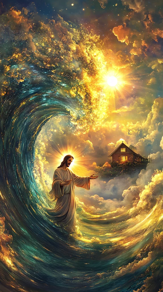 Jesus Water Golden Light Sky 353