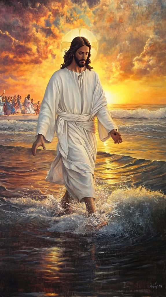 Jesus Water Golden Light Sky 744