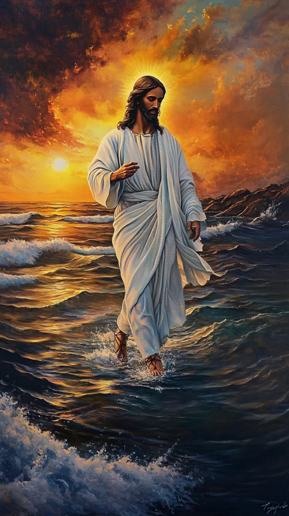Jesus Water Golden Light Sky 924