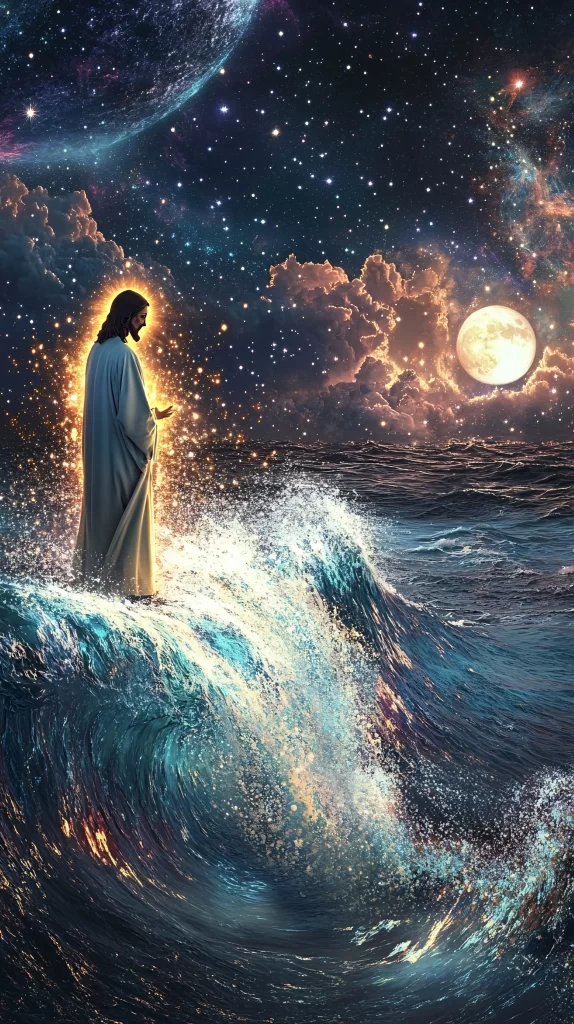 Jesus Water Moon Stars Halo