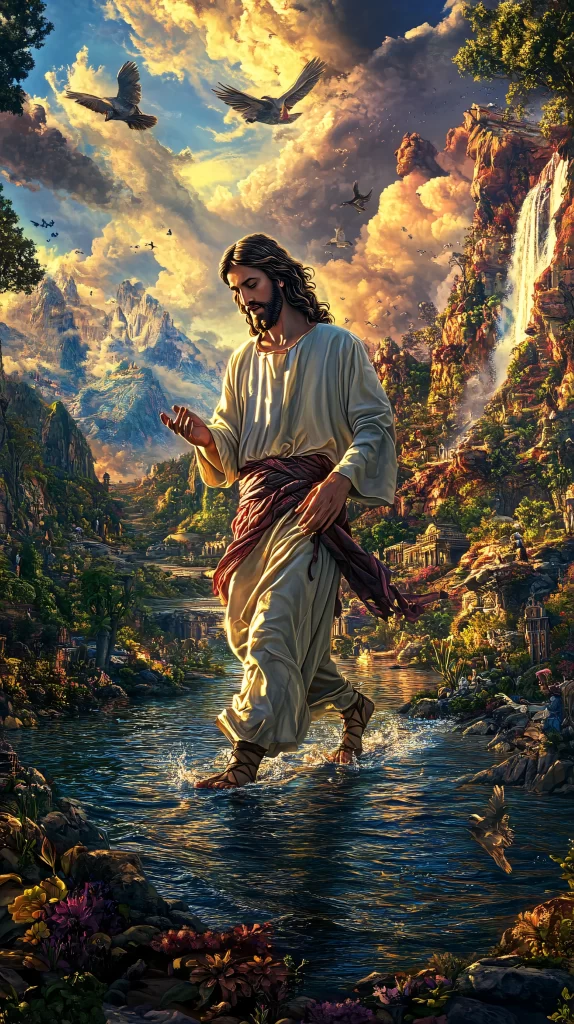 Jesus Water Walk Blue Sky