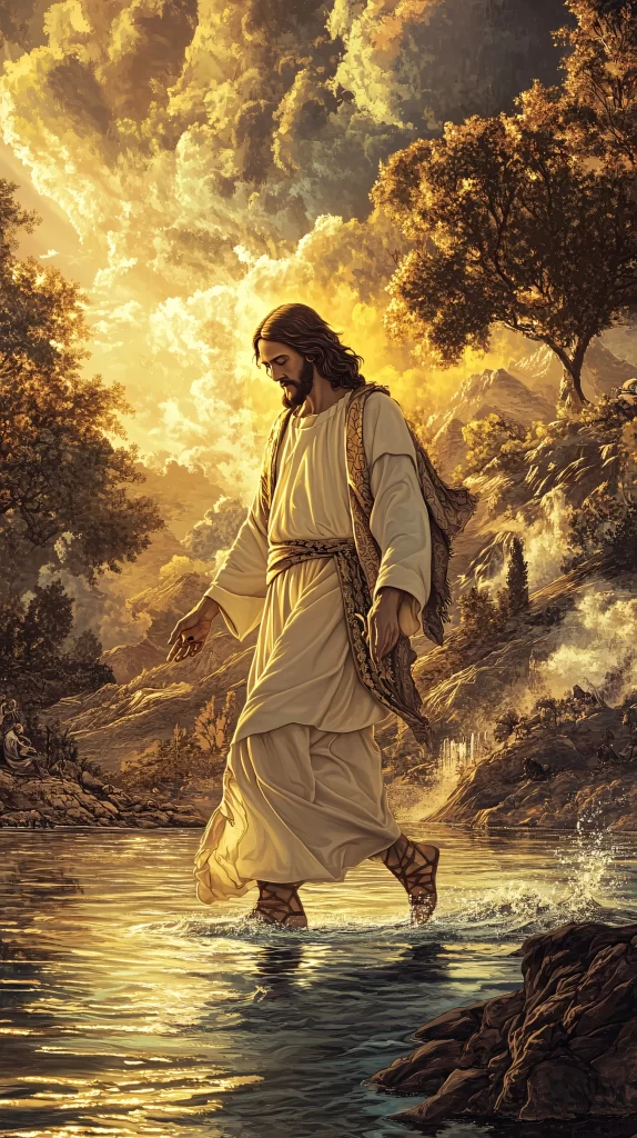 Jesus Water Walking Golden Light
