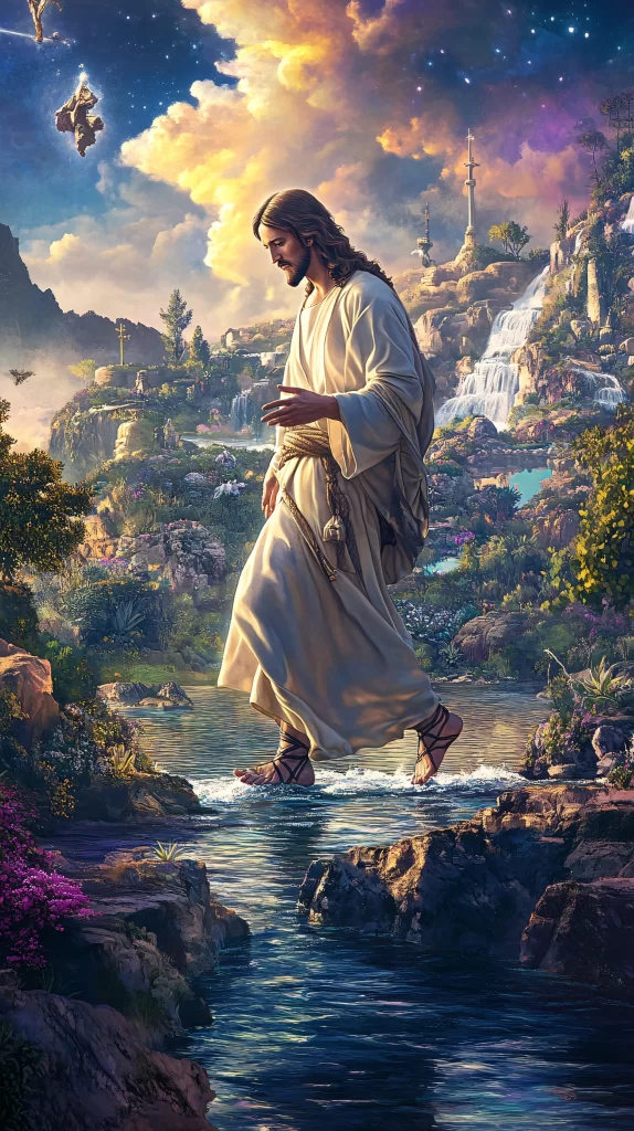 Jesus Water Walking Light Sky
