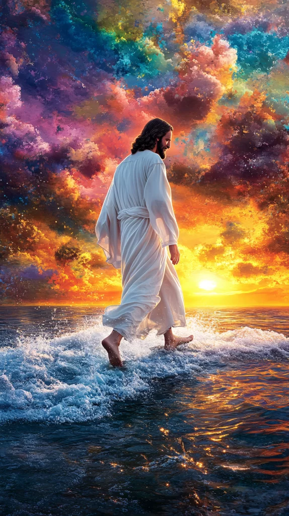 Jesus Water Walking Sunset Sky