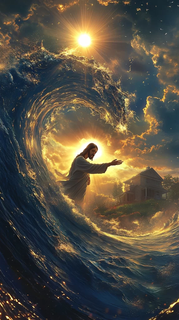 Jesus Water Wave Golden Light
