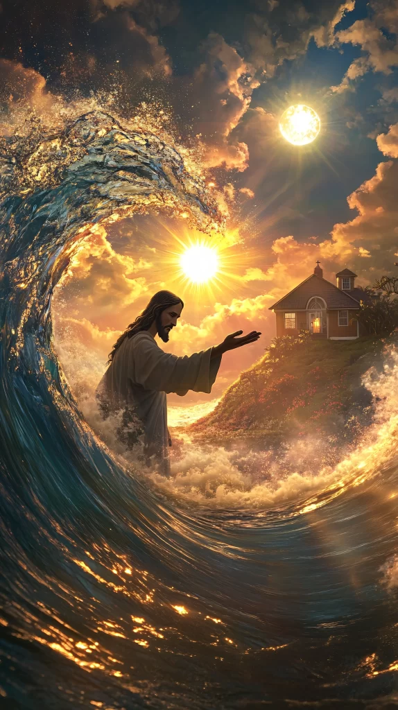 Jesus Water Wave Golden Light 1010