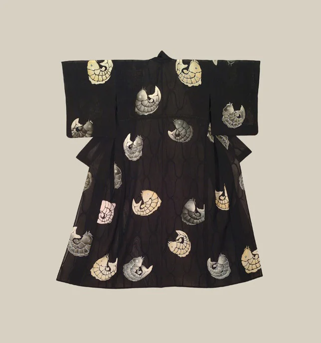 Kimono Black Fish Geometric Elegant Ceremonial