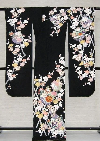 Kimono Black Floral Cherry Blossom Elegant Ceremonial