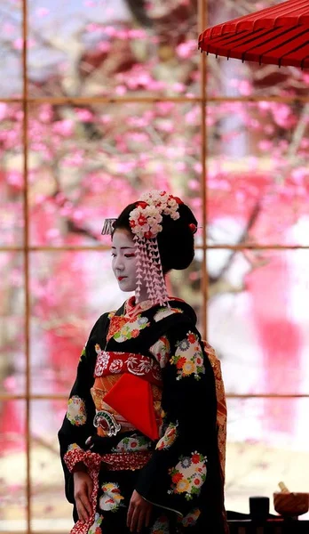 Kimono Black Floral Cherry Blossom Elegant Ceremonial