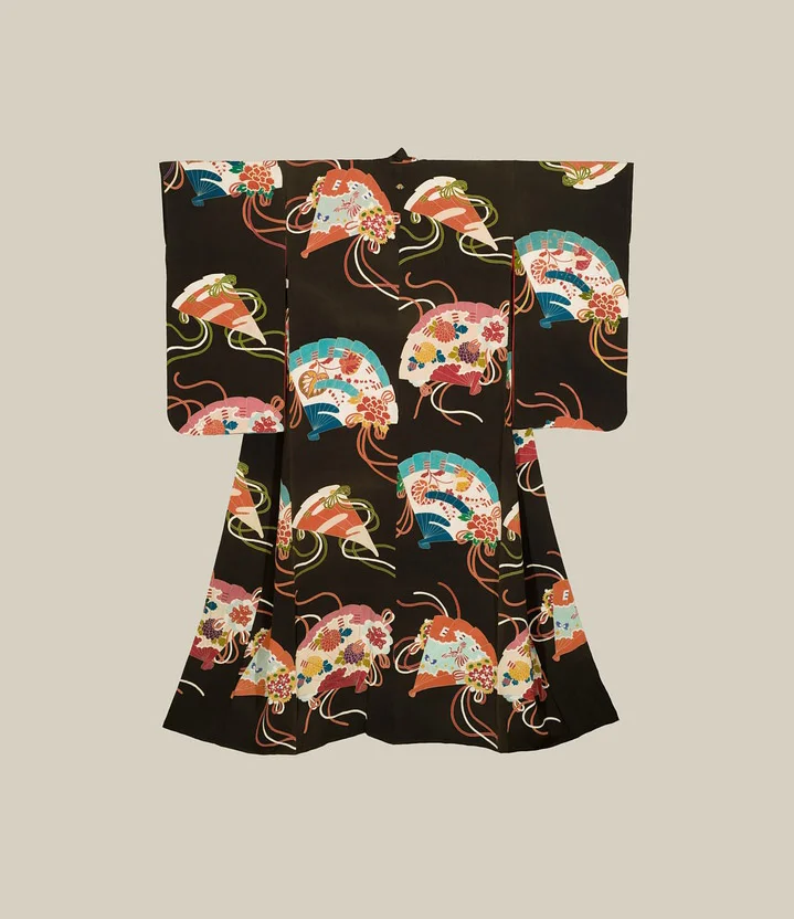 Kimono Black Floral Fan Elegant Festive
