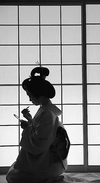Kimono Black Geometric Elegant Ceremonial