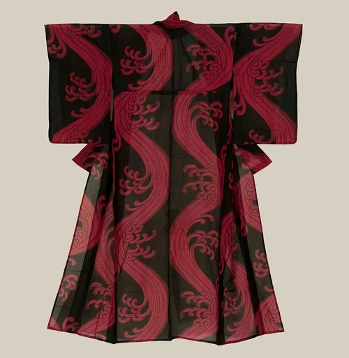 Kimono Black Wave Elegant Ceremonial