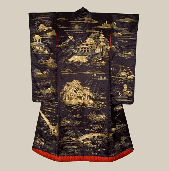 Kimono Black Wave Geometric Elegant Ceremonial