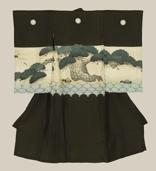 Kimono Black Wave Moon Elegant Ceremonial
