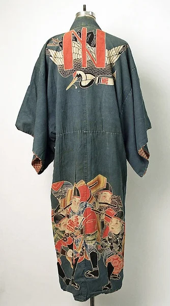 Kimono Blue Crane Bird Geometric Festive