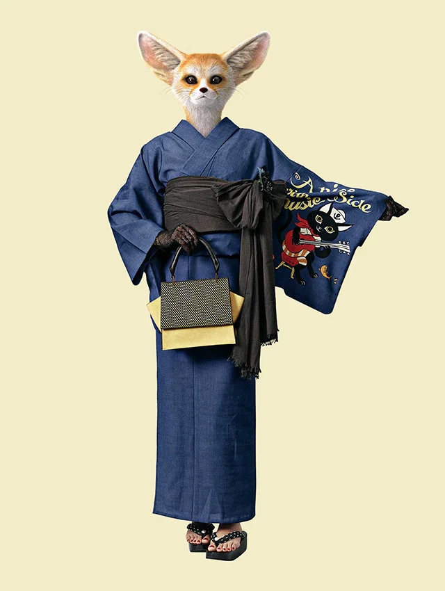 Kimono Blue Floral Crane Wave Stripe