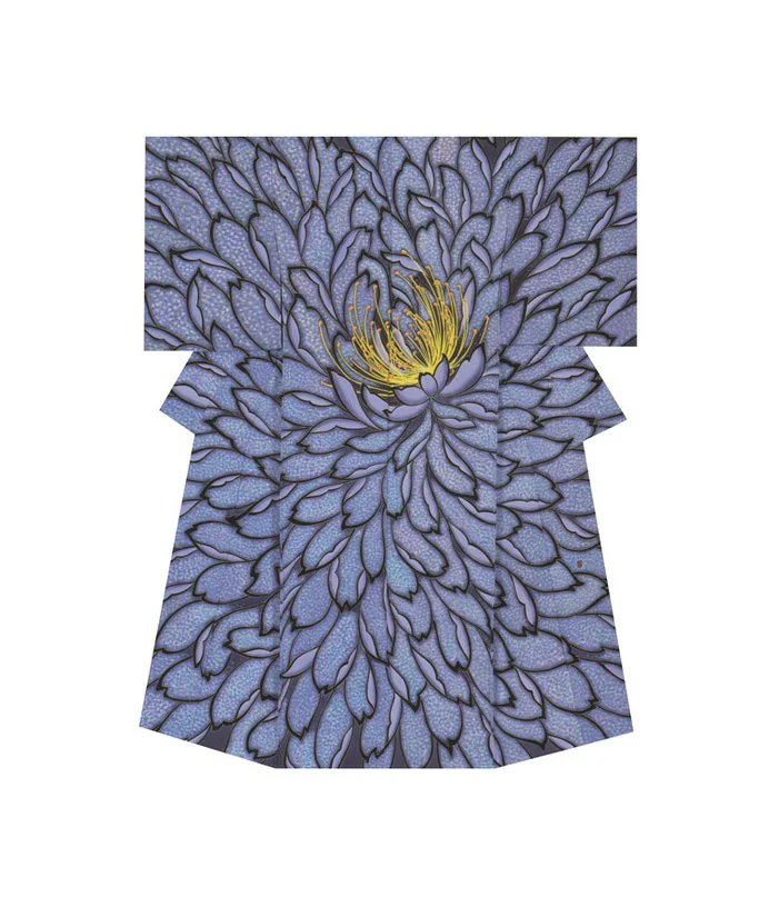 Kimono Blue Floral Elegant Ceremonial