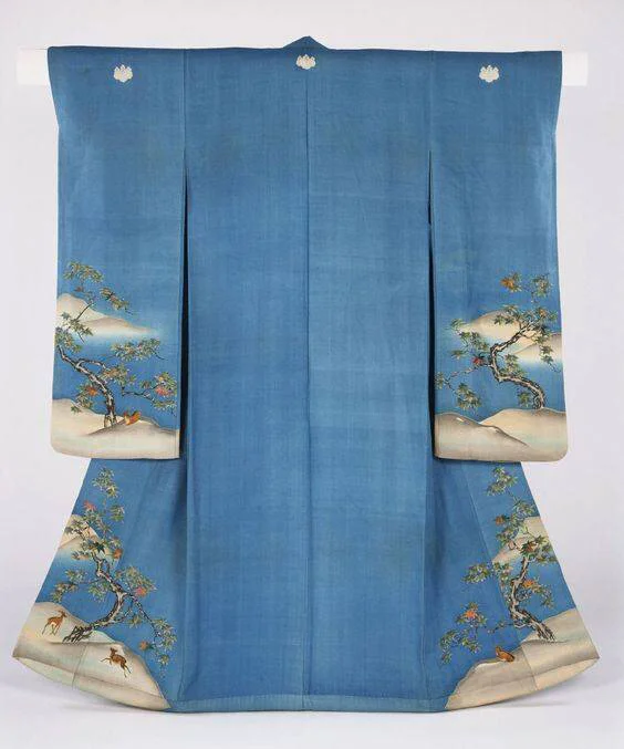 Kimono blue floral landscape traditional art