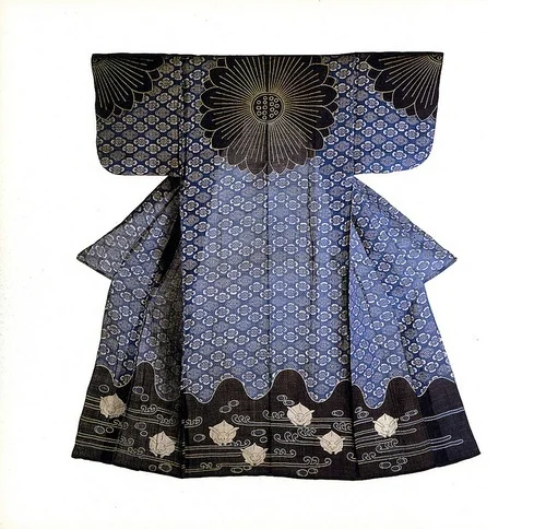 Kimono Blue Floral Wave Elegant Ceremonial
