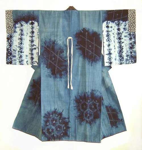 Kimono Blue Geometric Stripe Elegant Ceremonial