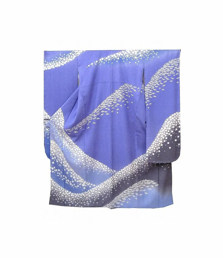 Kimono Blue Wave Geometric Elegant Ceremonial