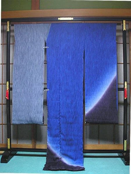 Kimono Blue Wave Stripe Elegant Ceremonial