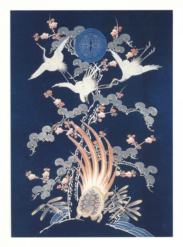 Kimono Crane Bird Geometric Blue