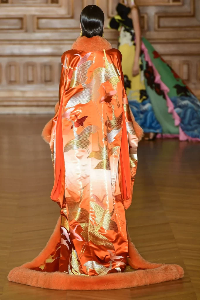 Kimono Crane Bird Orange Traditional Japanese