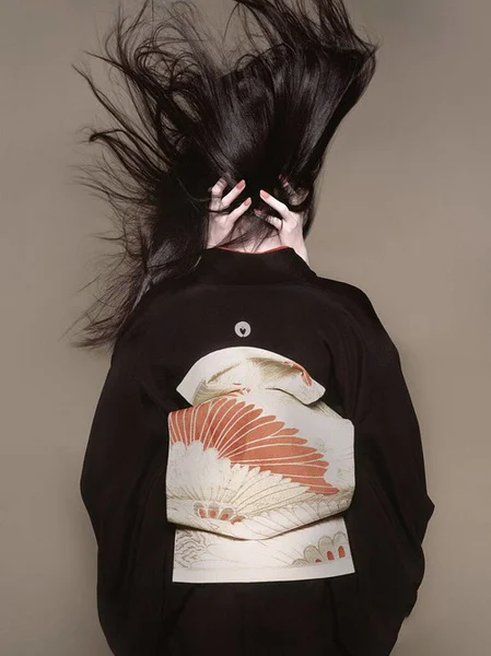 Kimono Crane Black White