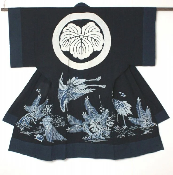 Kimono Crane Moon Black White