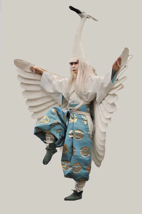 Kimono Crane White Blue Gold Geometric