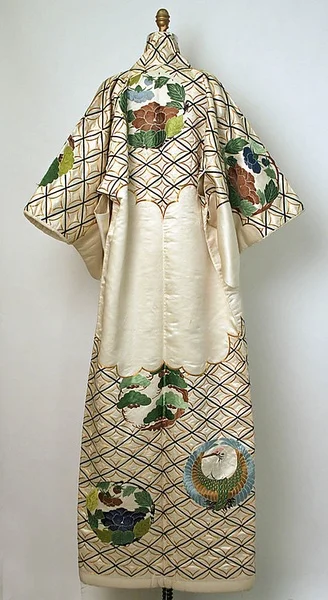 Kimono Cream Floral Geometric Bird Moon Elegant Ceremonial