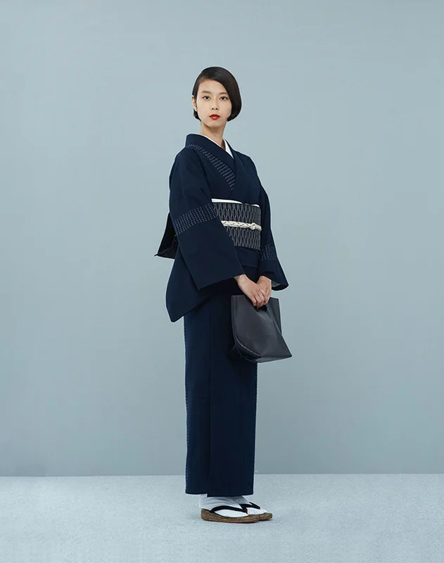 Kimono dark blue geometric stripe traditional formal