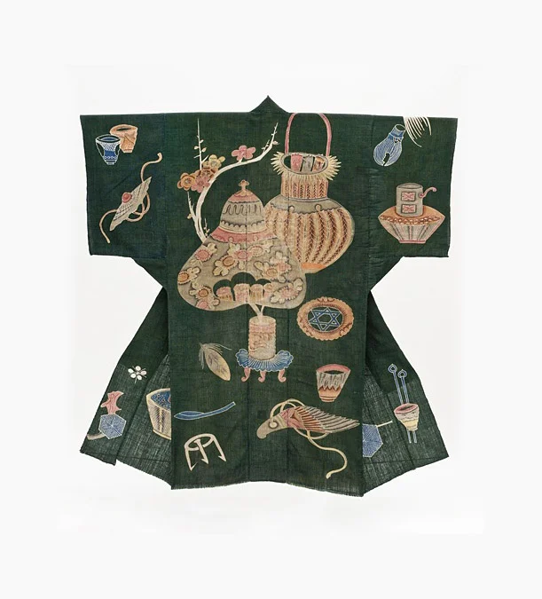 Kimono Dark Floral Geometric Elegant Ceremonial