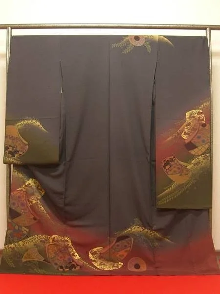 Kimono Dark Floral Wave Geometric Bird Moon Elegant Ceremonial
