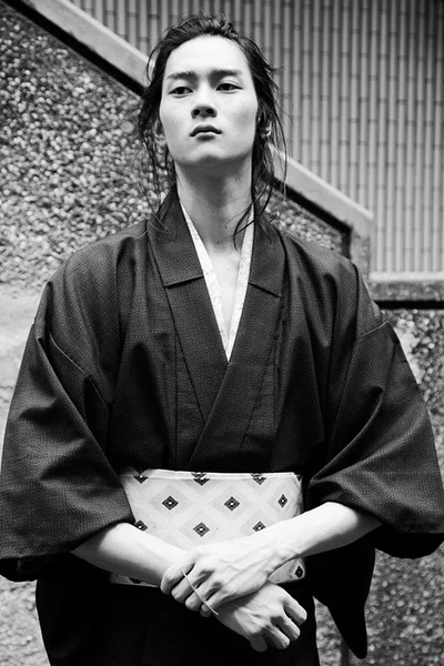 Kimono Dark Geometric Stripe Elegant Ceremonial