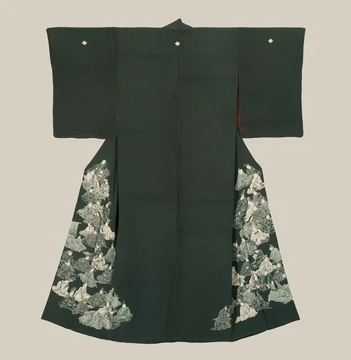 Kimono Dark Green Floral Elegant Ceremonial