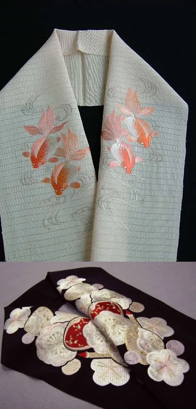 Kimono Embroidered Fish Pattern
