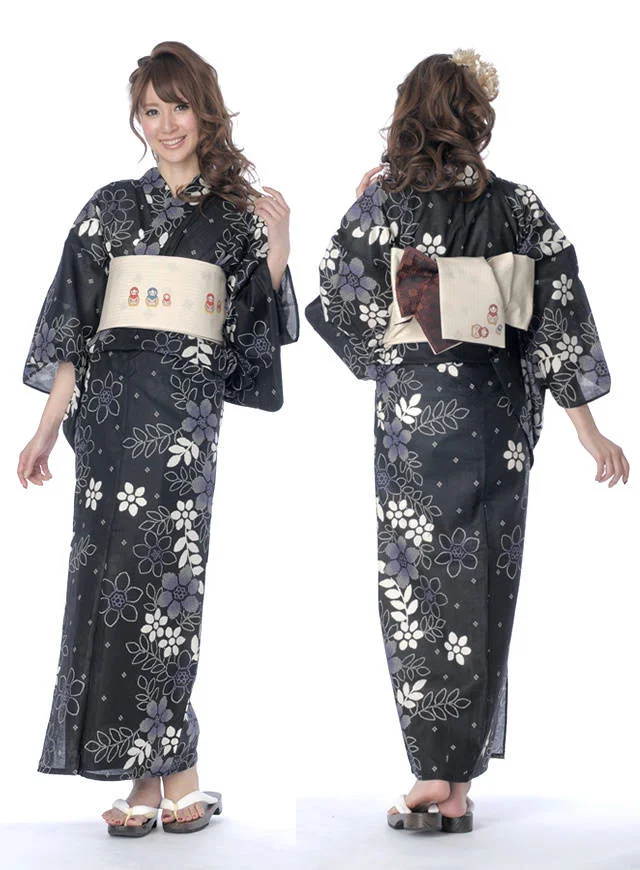 Kimono Floral Black White