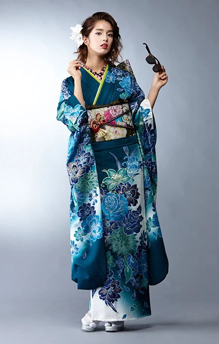 Kimono Floral Blue White