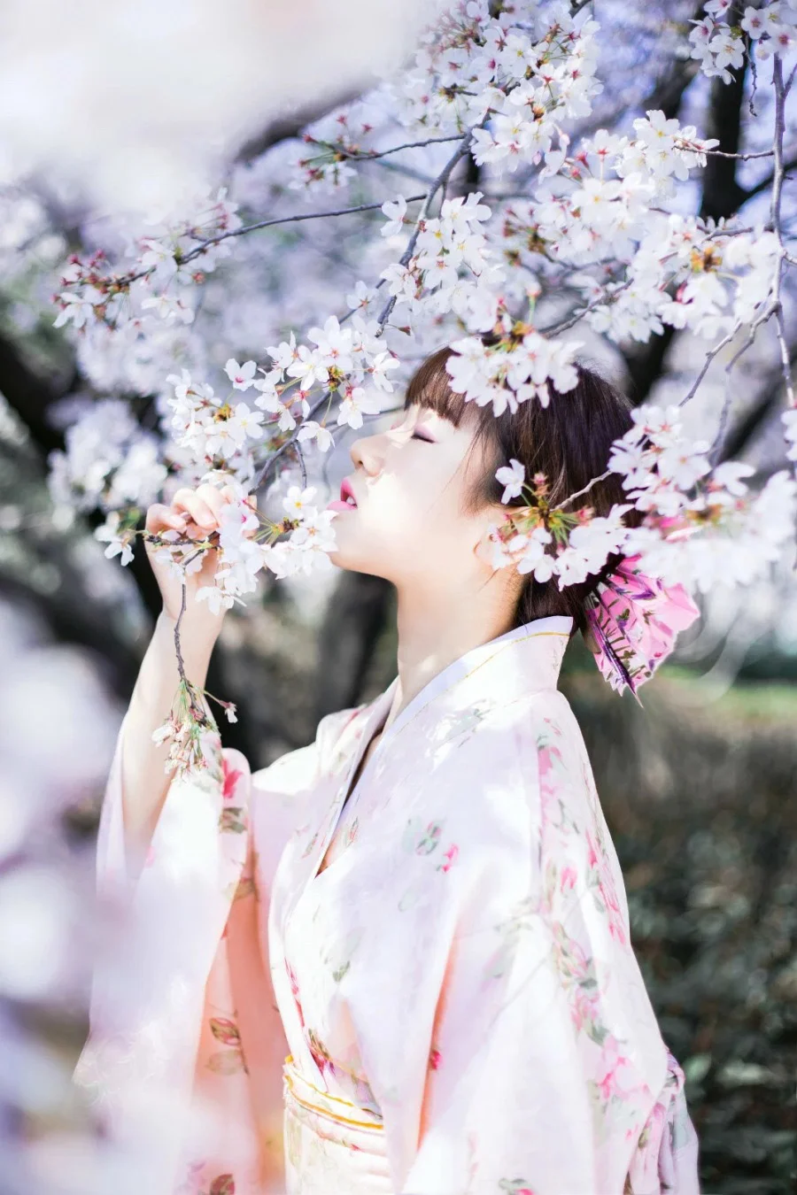 Kimono Floral Cherry Blossom Crane Wave