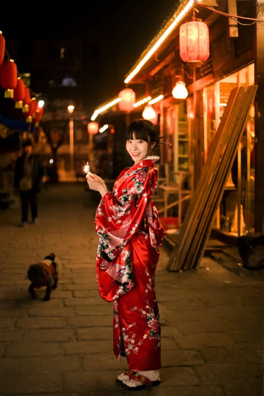 Kimono Floral Cherry Blossom Crane Wave