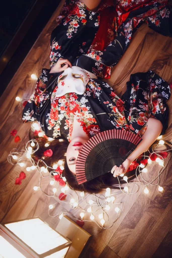 Kimono Floral Cherry Blossom Red Black