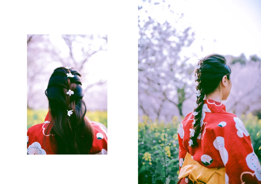 Kimono Floral Cherry Blossom Red White