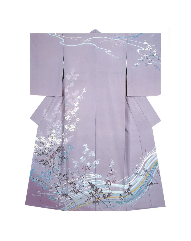 Kimono Floral Cherry Blossom Wave Purple Traditional