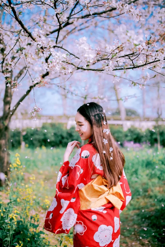 Kimono Floral Cherry Blossom Red White
