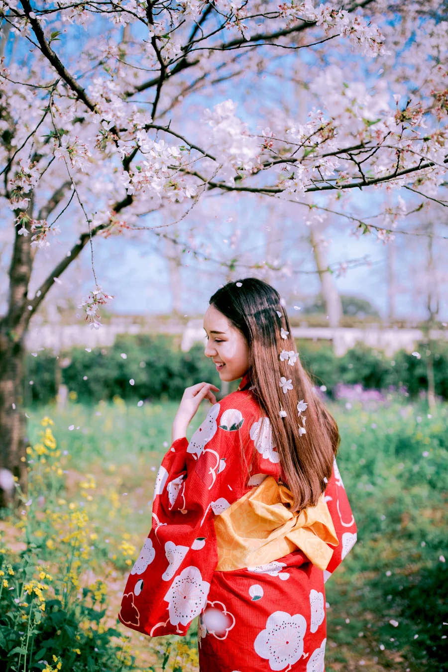 Kimono Floral Cherry Blossom Crane Wave